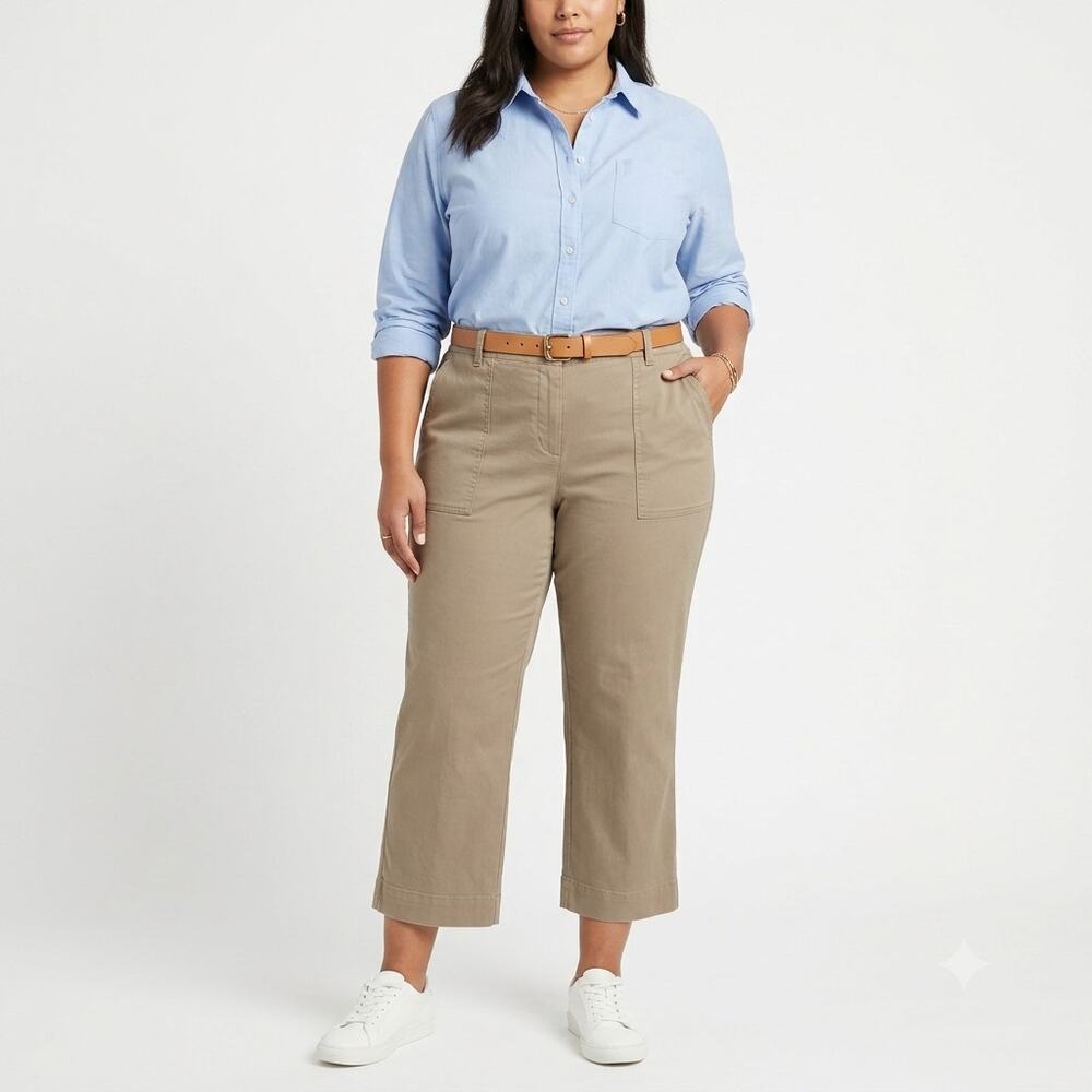 Eileen Fisher Taupe Cropped Wide-Leg Pants